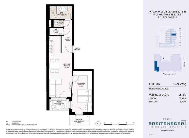 Wohnung zum Kauf - Erstbezug 355.000 € 2 Zimmer 51,2 m² 3. Geschoss Aichholzgasse Wien 1120