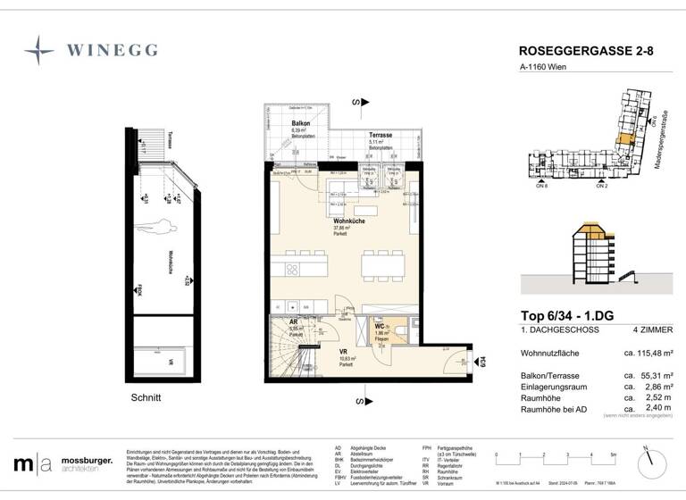 Wohnung zum Kauf - Erstbezug 940.400 € 4 Zimmer 114,1 m² 6. Geschoss Roseggergasse 2-8 Wien 1160