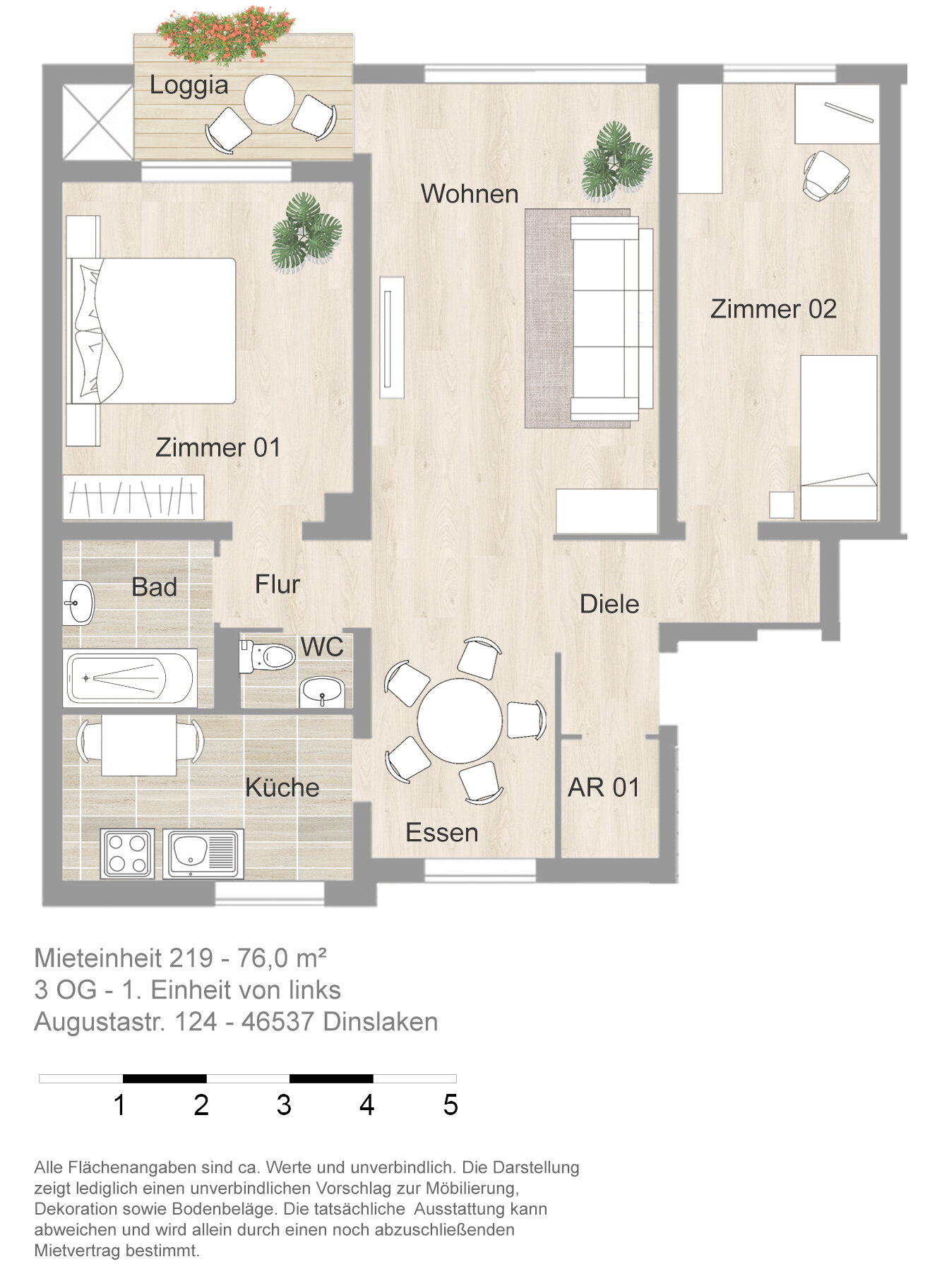 Wohnung zur Miete 715 € 3 Zimmer 76 m²<br/>Wohnfläche 3.<br/>Geschoss 01.01.2025<br/>Verfügbarkeit Augustastr. 124 Bruch Dinslaken 46537