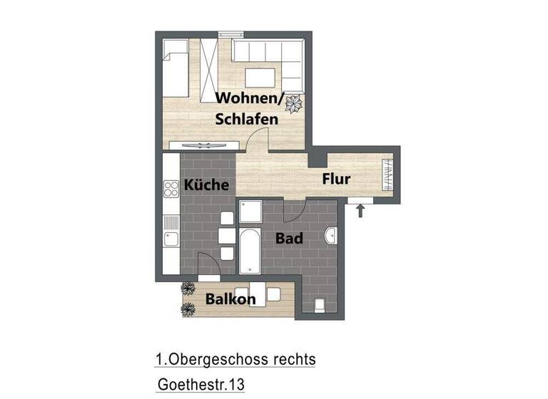 Studio zur Miete 296 € 1 Zimmer 51,5 m² 1. Geschoss Goethestraße 13 Innenstadt Riesa 01589