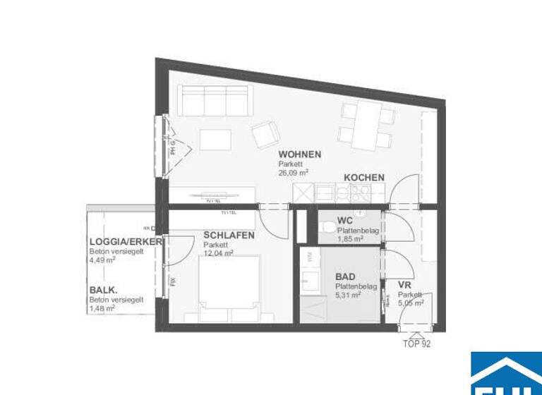 Wohnung zum Kauf - Erstbezug 360.450 € 2 Zimmer 50,3 m² 6. Geschoss Wien 1220