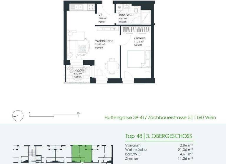 Wohnung zur Miete 714 € 2 Zimmer 39,9 m² 3. Geschoss frei ab 01.06.2026 Huttengasse 39-41 Wien 1160