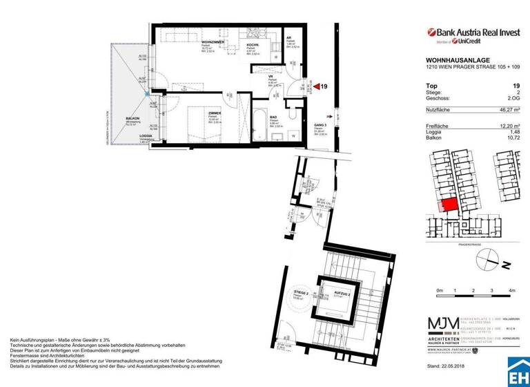 Wohnung zur Miete 734 € 2 Zimmer 46,3 m² 4. Geschoss frei ab 01.05.2026 Wien 1210