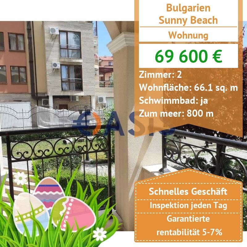 Apartment zum Kauf provisionsfrei 69.600 € 2 Zimmer 66 m²<br/>Wohnfläche 1.<br/>Geschoss Sunny Beach