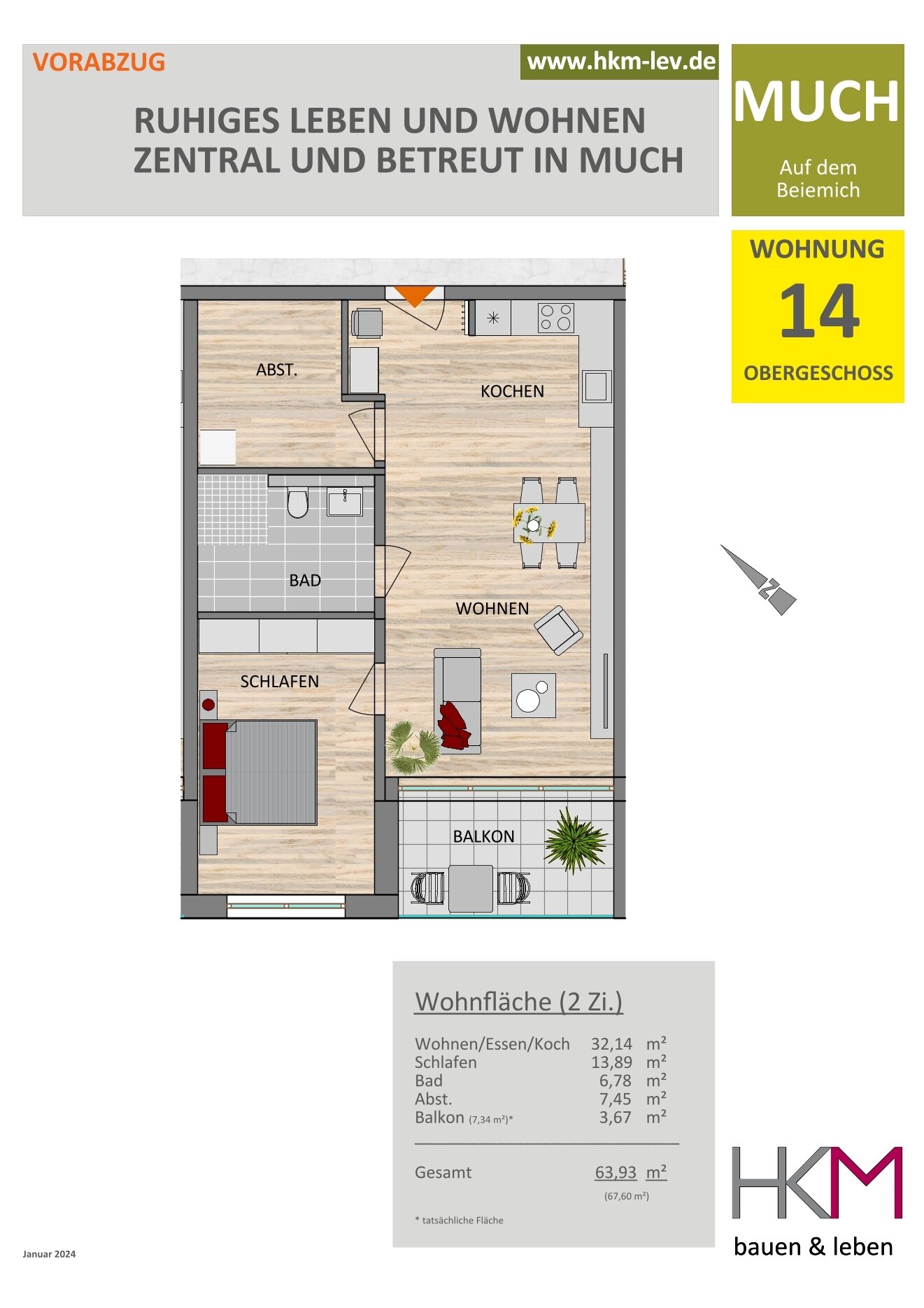 Wohnung zum Kauf provisionsfrei 258.302 € 2 Zimmer 63,7 m²<br/>Wohnfläche 2.<br/>Geschoss Much Much 53804