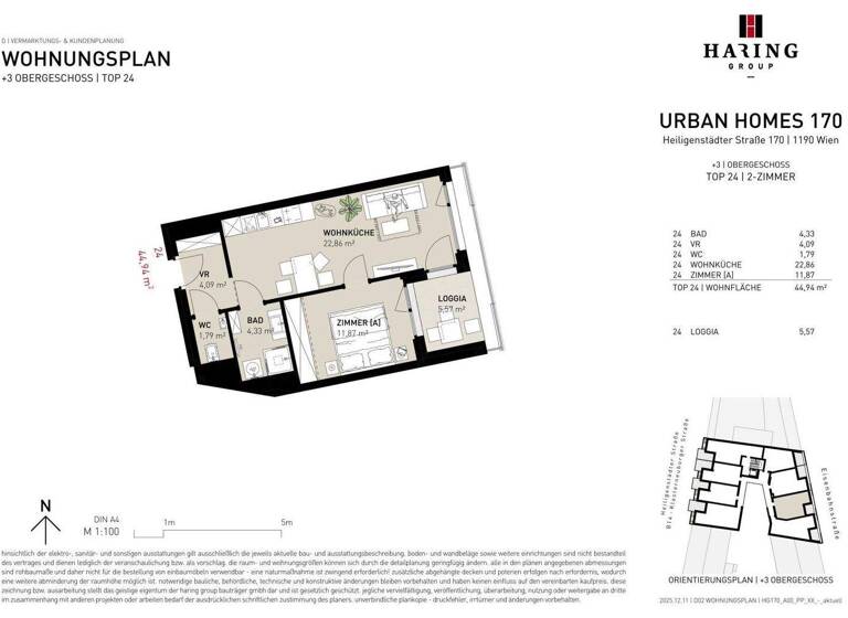 Wohnung zum Kauf - Erstbezug 349.500 € 2 Zimmer 44,9 m² 3. Geschoss Heiligenstädter Straße 170 Wien 1190