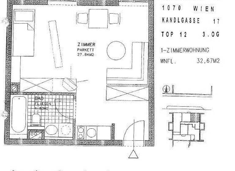 Studio zur Miete 584 € 1 Zimmer 32,7 m² 3. Geschoss Kandlgasse 17 Wien 1070