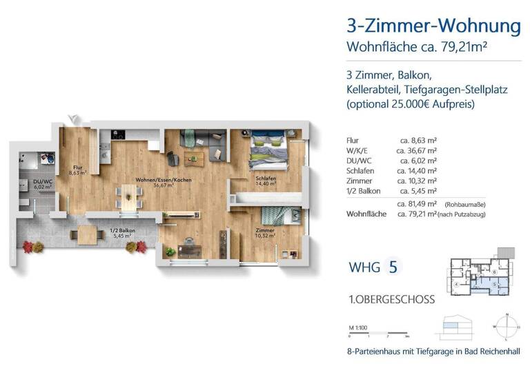 Wohnung zum Kauf - Erstbezug provisionsfrei 515.000 € 3 Zimmer 79,2 m² 1. Geschoss Bad Reichenhall 83435
