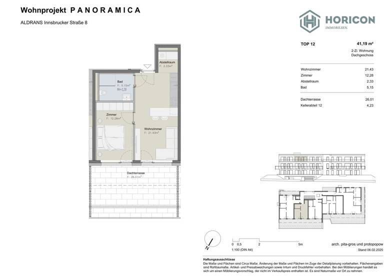 Terrassenwohnung zum Kauf provisionsfrei 448.000 € 2 Zimmer 41,2 m² 2. Geschoss Aldrans 6071