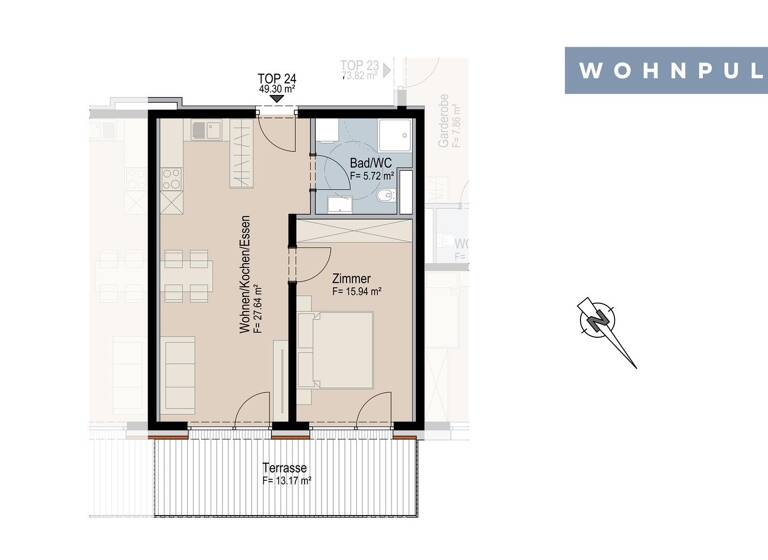 Terrassenwohnung zum Kauf - Neubau provisionsfrei 366.593 € 2 Zimmer 49,3 m² Huebe 43 Oberperfuss 6173