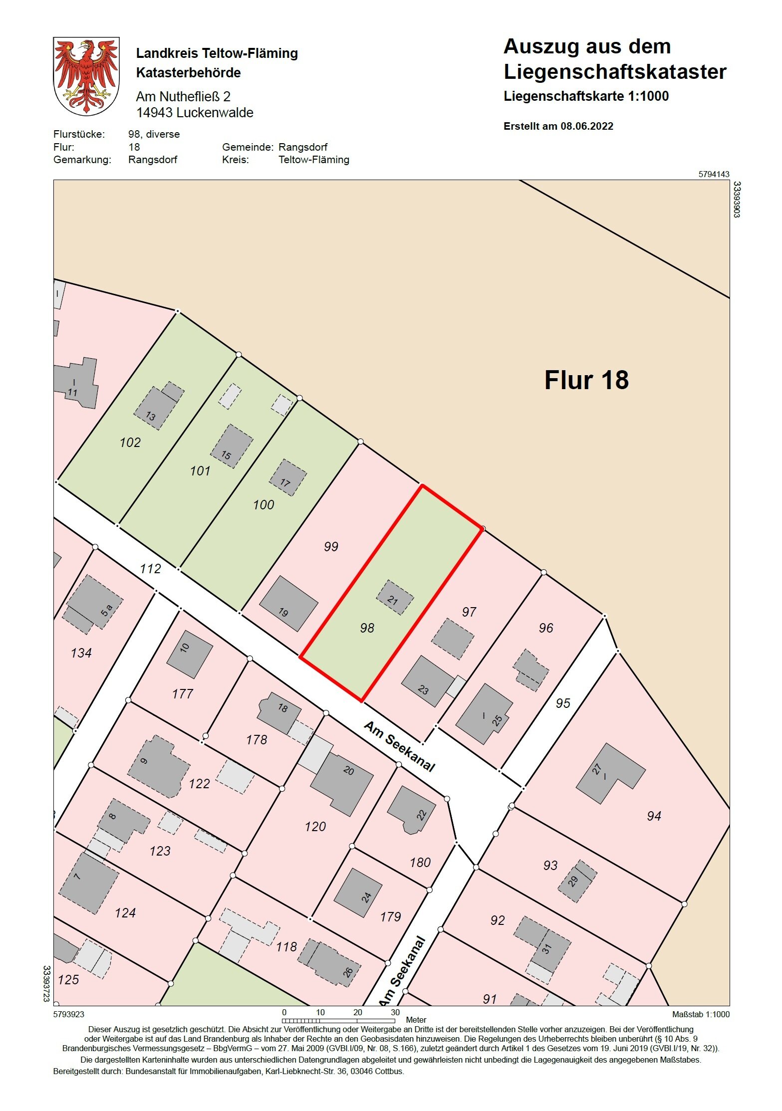 Grundstück zum Kauf 277.000 € 1.119 m²<br/>Grundstück Am Seekanal 21 Rangsdorf Rangsdorf 15834