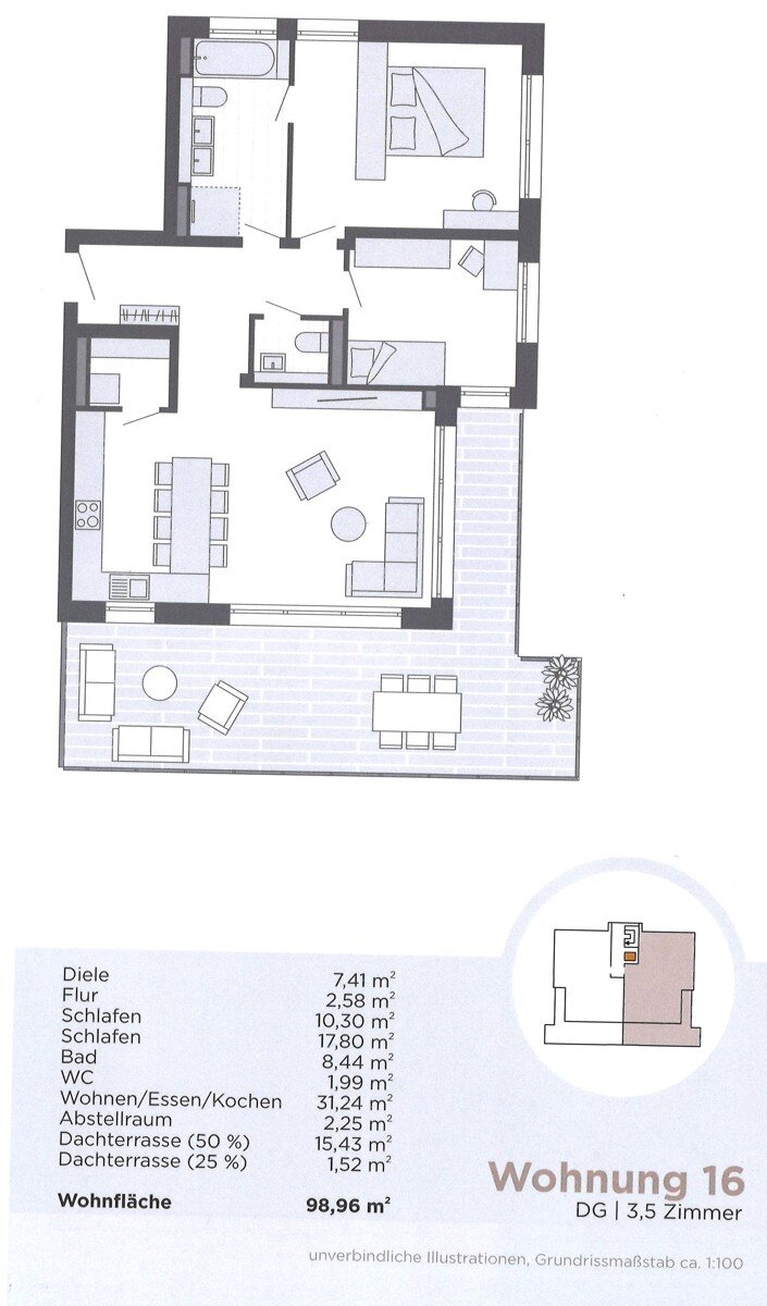 Penthouse zur Miete 1.500 € 3,5 Zimmer 99 m²<br/>Wohnfläche Dauchingen 78083