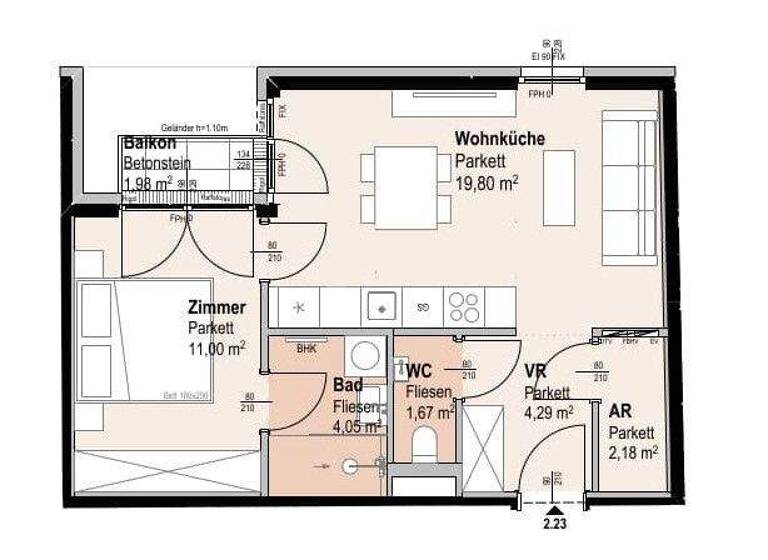 Wohnung zum Kauf 339.600 € 2 Zimmer 43 m² 4. Geschoss Siebenbrunnengasse 44 Wien 1050