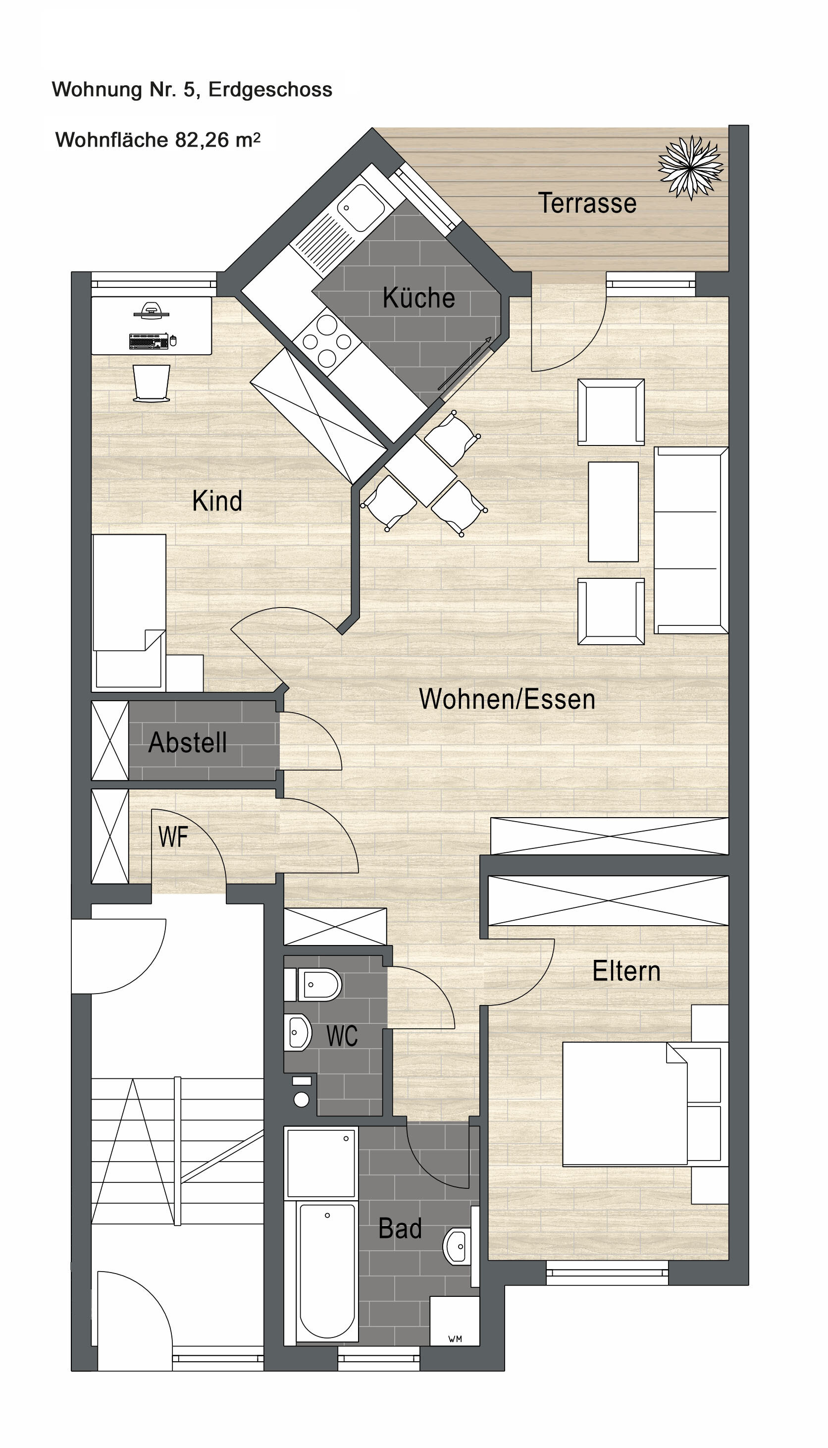 Terrassenwohnung zum Kauf provisionsfrei 226.500 € 3 Zimmer 82,3 m²<br/>Wohnfläche EG<br/>Geschoss Im Rinnig 8 Satteldorf Satteldorf 74589