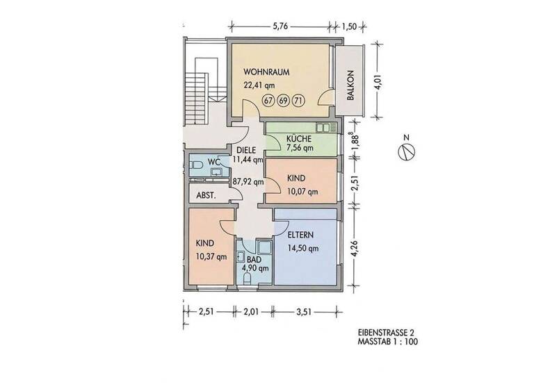 Wohnung zum Kauf provisionsfrei 350.000 € 4 Zimmer 88 m² 1. Geschoss Eibenstr. 2 Unterbach Düsseldorf 40627