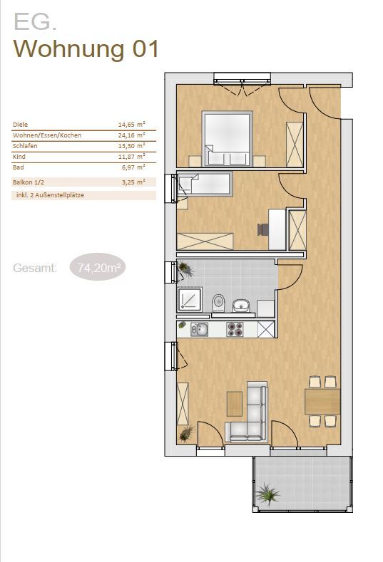 Wohnung zum Kauf 350.000 € 3 Zimmer 74,2 m²<br/>Wohnfläche EG<br/>Geschoss 01.04.2026<br/>Verfügbarkeit Velden Velden 84149