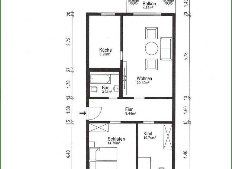 Wohnung zur Miete 650 € 3 Zimmer 69,4 m² 2. Geschoss frei ab sofort Am Grund 50 Lausen-Grünau Leipzig 04207