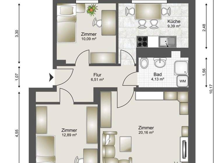 Wohnung zur Miete 655 € 3 Zimmer 65,5 m² EG Beeskow 15848