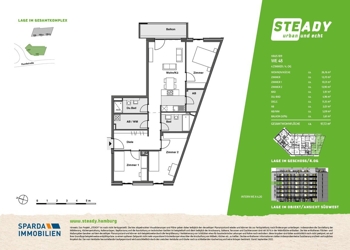 Wohnung zum Kauf 649.000 € 4 Zimmer 97,5 m²<br/>Wohnfläche Randstraße 109 Stellingen Hamburg-Stellingen 22525