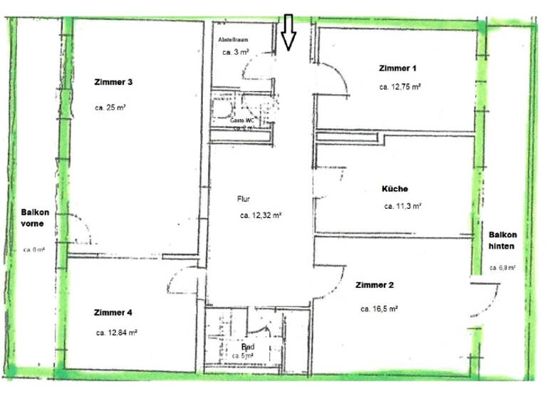 Wohnung zur Miete 1.315 € 4 Zimmer 117 m² 6. Geschoss frei ab 01.06.2026 Quadrate Mannheim / Innenstadt 68161