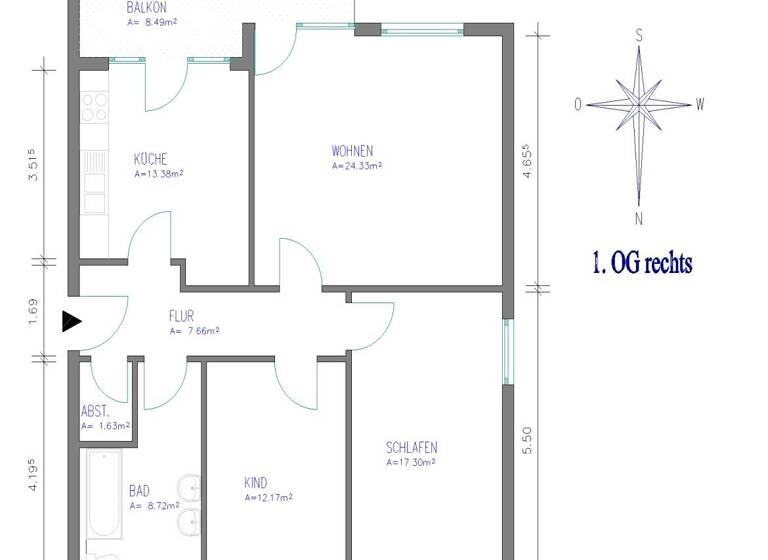 Wohnung zur Miete 560 € 3 Zimmer 86,7 m² 1. Geschoss frei ab sofort Medoc-Ring 5 Bevern 37639