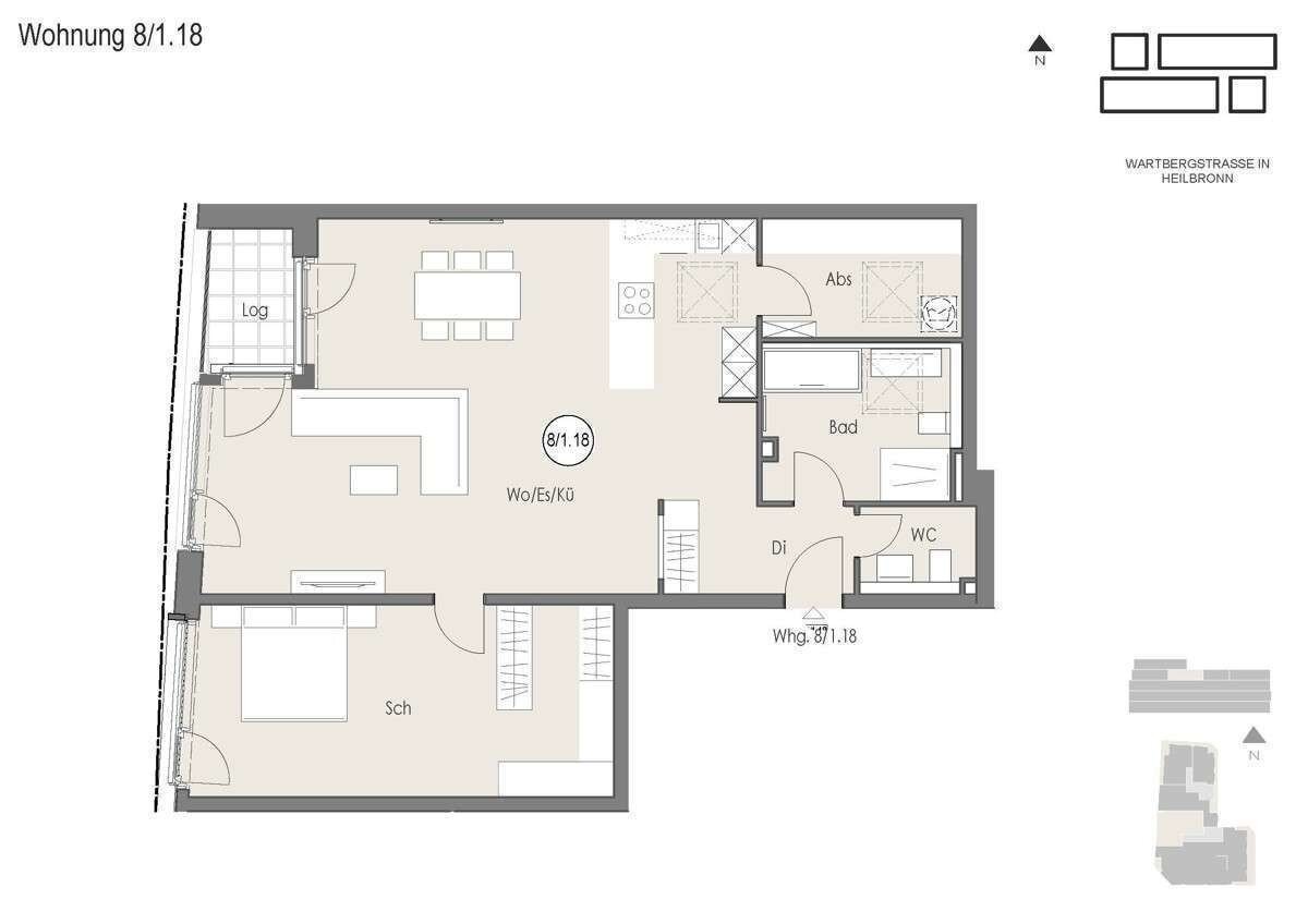 Wohnung zur Miete 1.499 € 2 Zimmer 101,3 m²<br/>Wohnfläche ab sofort<br/>Verfügbarkeit Wartbergstraße 8/1 Nordstadt Heilbronn 74076