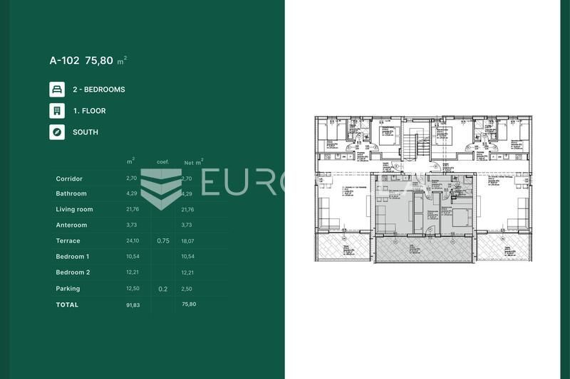 Wohnung zum Kauf 225.000 € 2 Zimmer 76 m²<br/>Wohnfläche 1.<br/>Geschoss Privlaka 32000