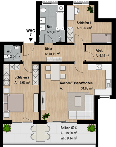 Wohnung zum Kauf 466.245 € 3 Zimmer 103,6 m² Abenberg Abenberg 91183