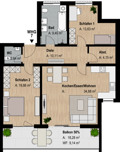 Wohnung zum Kauf - Neubau 466.245 € 3 Zimmer 103,6 m² Abenberg Abenberg 91183
