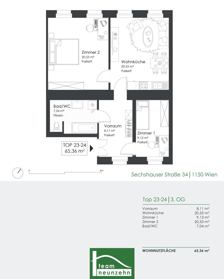 Wohnung zum Kauf 299.000 € 3 Zimmer 65,4 m²<br/>Wohnfläche 3.<br/>Geschoss Sechshauser Straße 34 Wien 1150