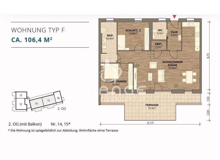 Terrassenwohnung zum Kauf provisionsfrei 509.876 € 3 Zimmer 122 m² Hartkirchen Pocking 94060