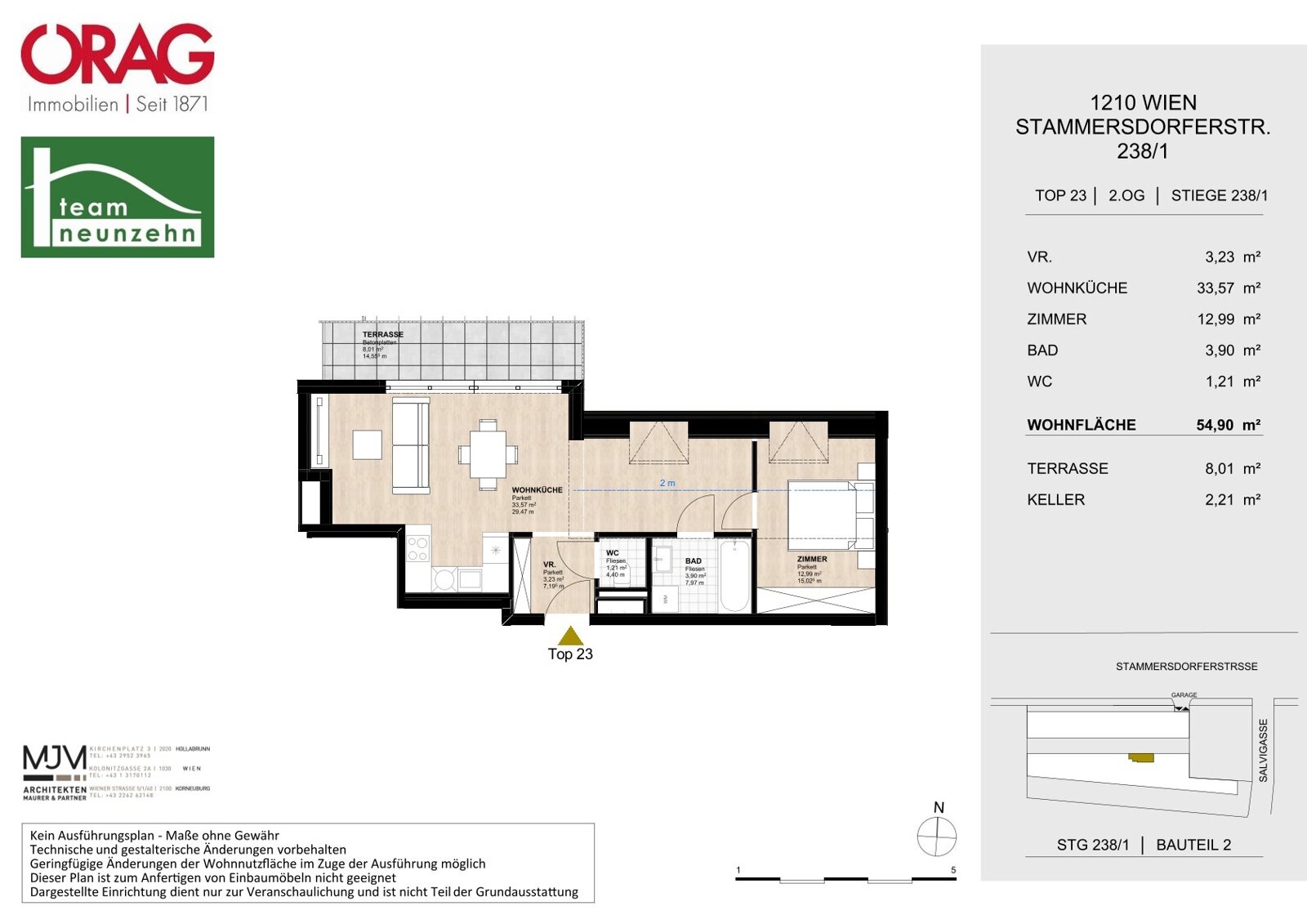 Wohnung zur Miete 741 € 2 Zimmer 54,9 m²<br/>Wohnfläche EG<br/>Geschoss Stammersdorfer Straße 238 Wien 1210