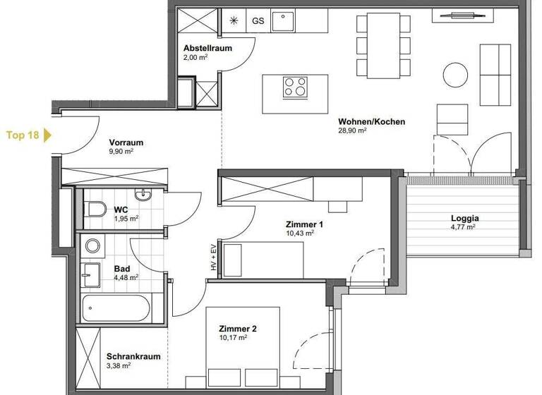 Wohnung zum Kauf - Erstbezug 428.500 € 3 Zimmer 71,2 m² 3. Geschoss Wien 1100