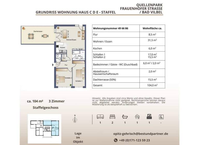 Wohnung zur Miete - Erstbezug 1.895 € 3 Zimmer 104 m² 4. Geschoss frei ab sofort Bad Vilbel 61118