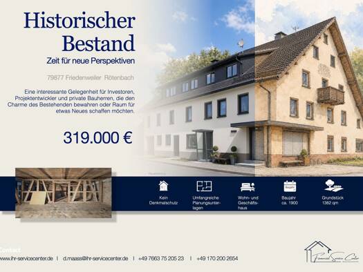 Haus zum Kauf 319.000 € 1 Zimmer 379 m² 1.382 m² Grundstück frei ab sofort Ellenbergweg 1 Rötenbach Friedenweiler 79877