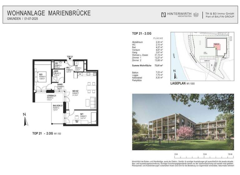 Wohnung zum Kauf - Erstbezug 580.000 € 3 Zimmer 73,6 m² 2. Geschoss Marienbrücke Gmunden 4810