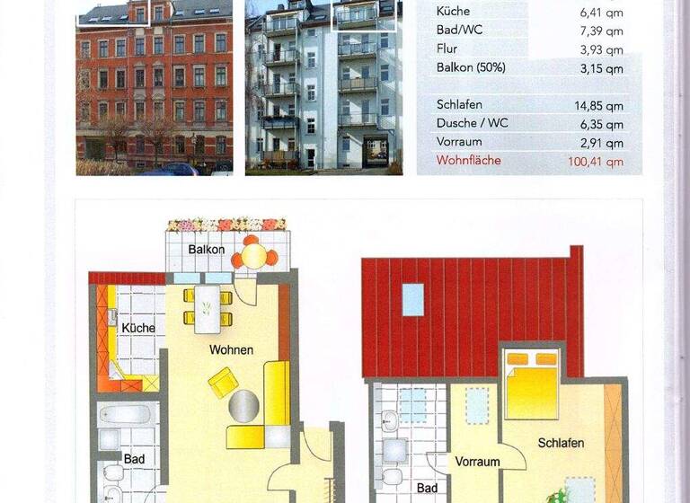 Wohnung zum Kauf 129.900 € 4 Zimmer 100,4 m² 5. Geschoss Schloßchemnitz Chemnitz 09113