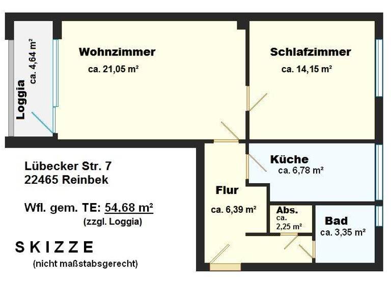 Wohnung zum Kauf 249.000 € 2 Zimmer 54,7 m²<br/>Wohnfläche Lübecker Straße 7 Reinbek Reinbek 21465