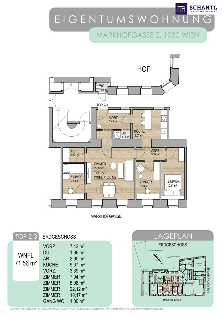 Wohnung zum Kauf 305.000 € 4 Zimmer 72 m²<br/>Wohnfläche EG<br/>Geschoss Markhofgasse Wien 1030