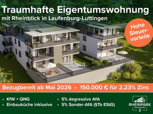Wohnung zum Kauf - Erstbezug provisionsfrei 385.000 € 3,5 Zimmer 68,2 m² EG frei ab sofort Luttinger Straße Luttingen Laufenburg (Baden) 79725