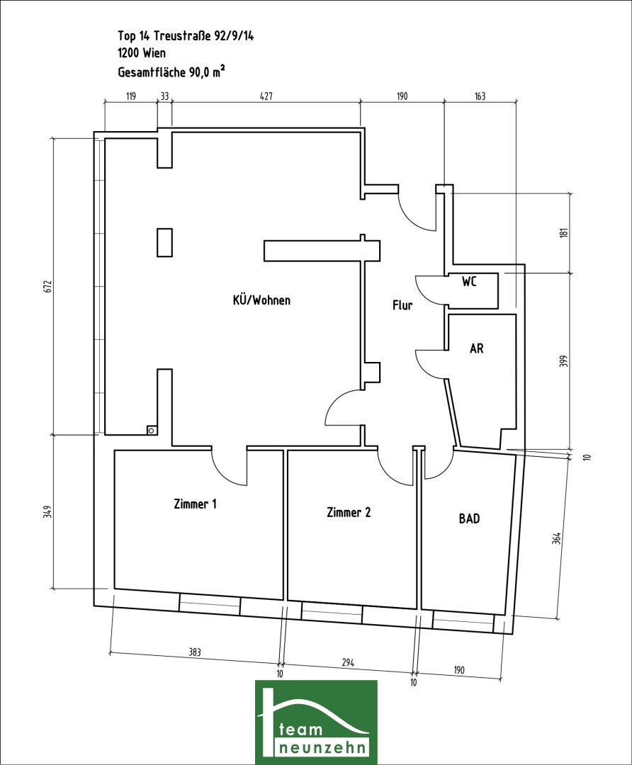 Wohnung zum Kauf 395.000 € 3 Zimmer 90,7 m²<br/>Wohnfläche 3.<br/>Geschoss Treustraße 92 Wien 1200