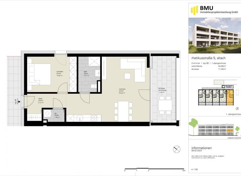 Wohnung zur Miete 982 € 2 Zimmer 55 m² 1. Geschoss Rhetikusstraße Altach 6844