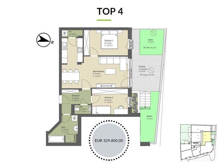 Wohnung zum Kauf provisionsfrei 329.800 € 3 Zimmer 67,3 m² Hauptstraße 89 Klosterneuburg 3400