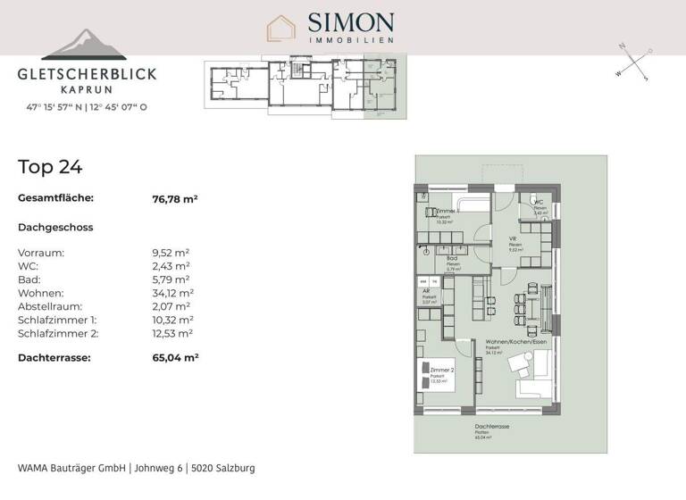 Wohnung zum Kauf - Erstbezug provisionsfrei 639.000 € 3 Zimmer 3. Geschoss frei ab 01.12.2026 Kellnerfeldstraße Kaprun 5710