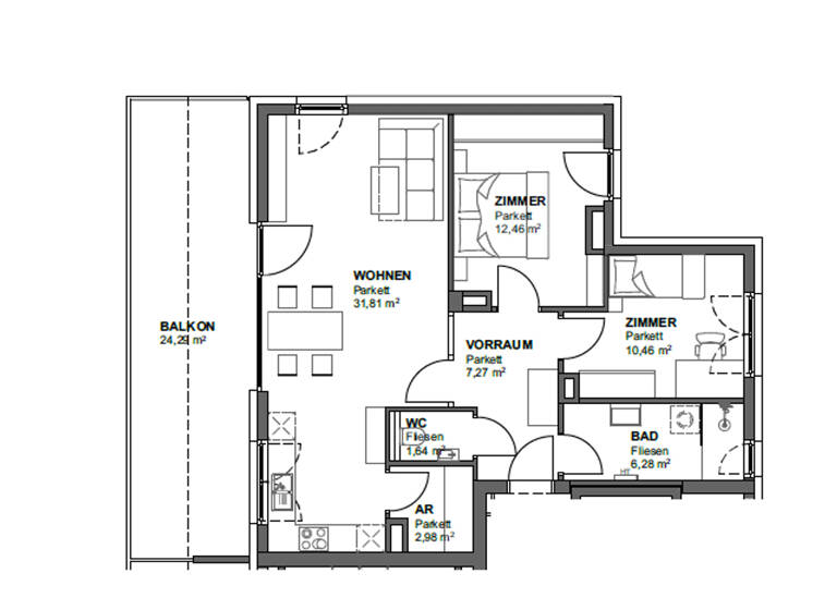 WG-Zimmer zur Miete 1.202 € 3 Zimmer 72,9 m² 2. Geschoss frei ab 01.06.2026 St. Ruprecht Klagenfurt 9020