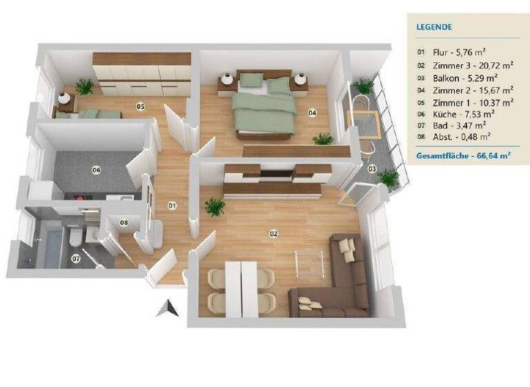 Wohnung zur Miete 725 € 3 Zimmer 66,2 m² frei ab sofort Werraweg 28 Innenstadt Minden 32425