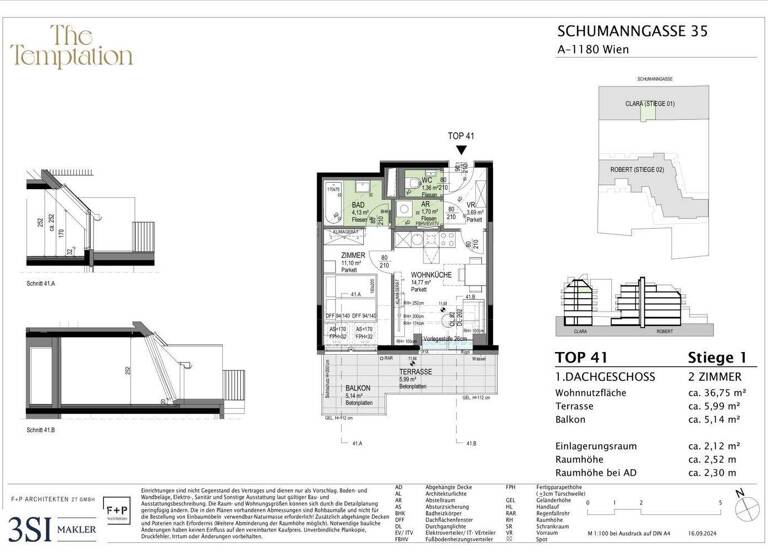 Wohnung zum Kauf - Erstbezug 372.600 € 2 Zimmer 36,8 m² 4. Geschoss Schumanngasse 35 Wien 1180