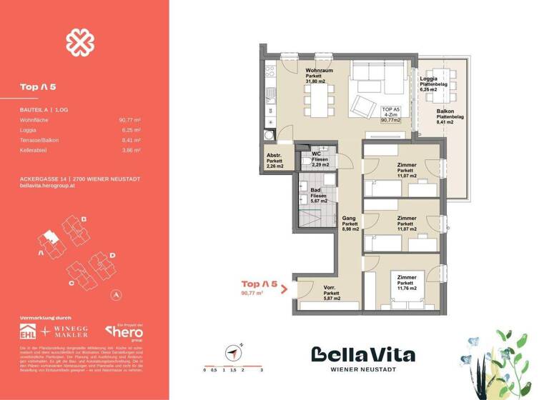 Wohnung zum Kauf provisionsfrei 347.913 € 4 Zimmer 90,8 m² 1. Geschoss Ackergasse 14 Wiener Neustadt 2700