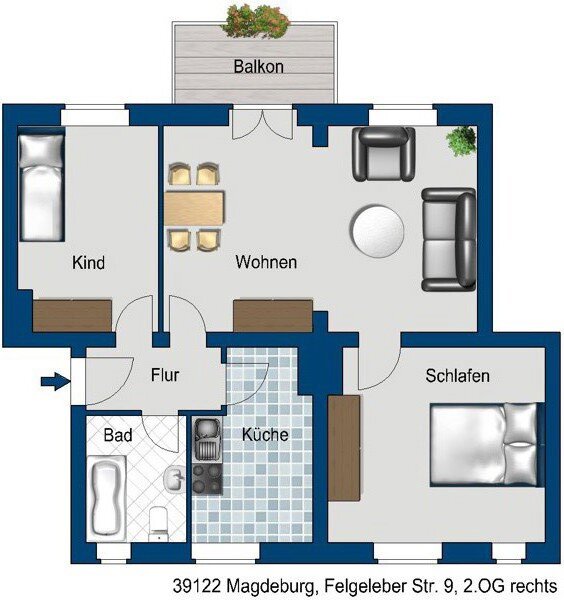 Wohnung zur Miete 454 € 3 Zimmer 77 m²<br/>Wohnfläche 2.<br/>Geschoss 01.02.2025<br/>Verfügbarkeit Felgeleber Str. 9 Siedlung Fermersleben Magdeburg 39122