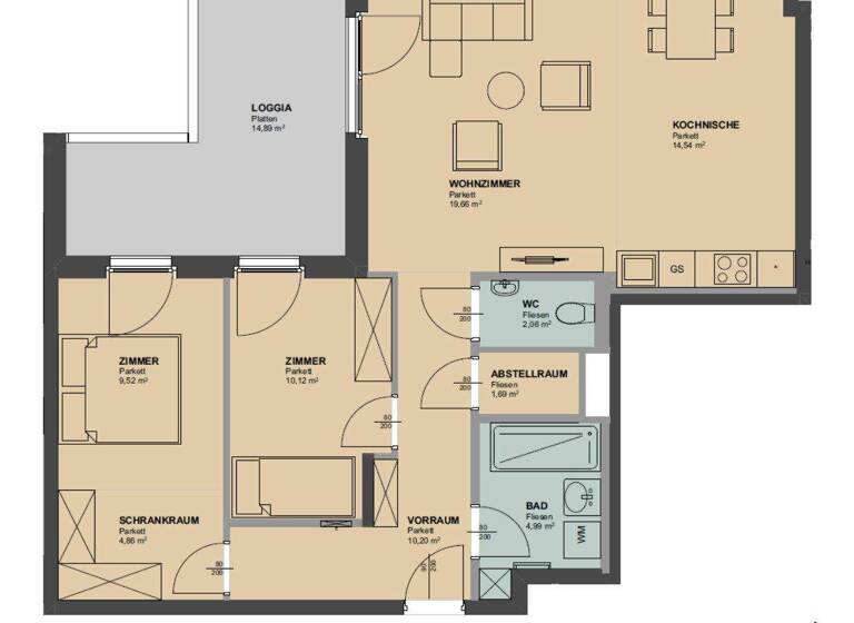 Wohnung zur Miete 1.427 € 3 Zimmer 2. Geschoss Wien 1200